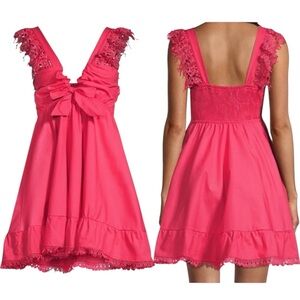 Peixoto 100% cotton mini dress with front tie bright pink fuchsia lined medium